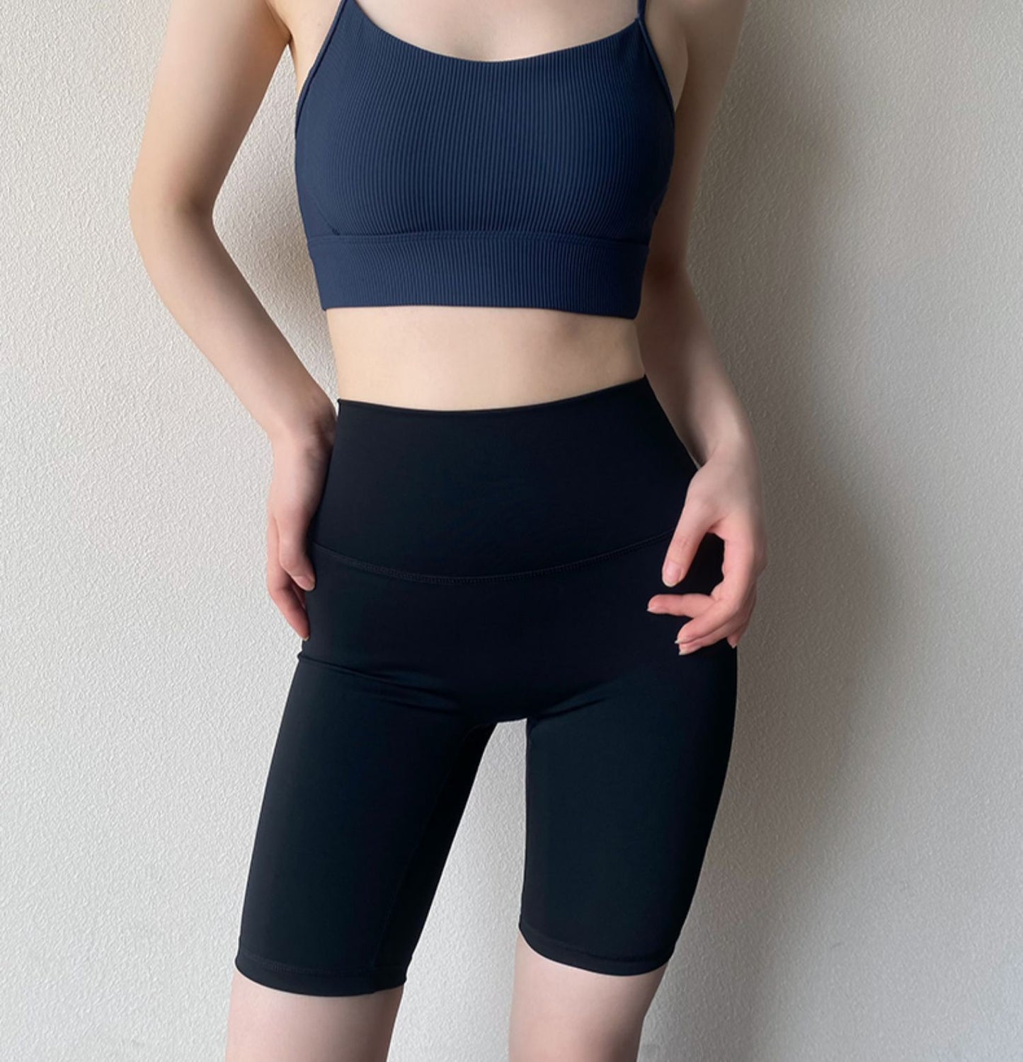 High-support halter sports bra with removable cups, seamless seamless