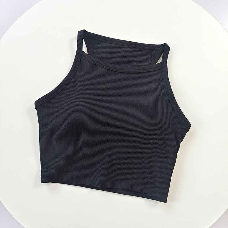 Ribbed Scrunch Yoga Sports Bra - High Neck Camisole Tank Top