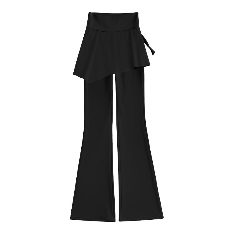 High-Waist Faux Two-Piece Micro-Flare Shark Skort Pants