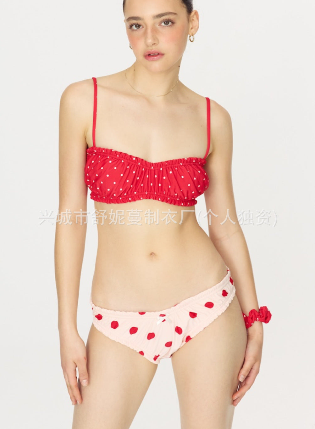 Bikini Set with Polka Dot Print and Bow Ties