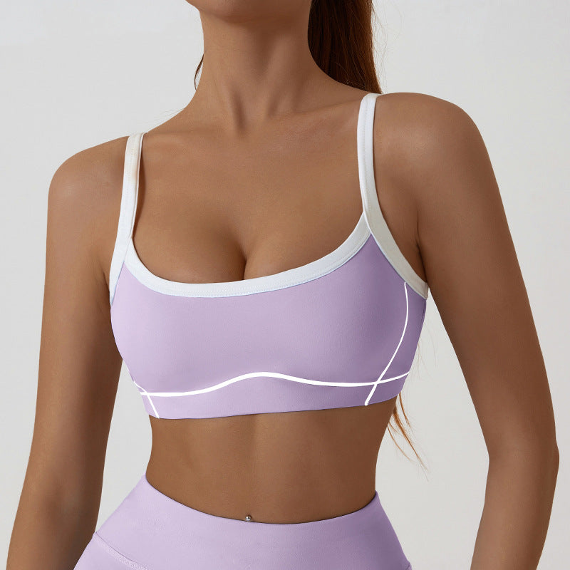 Nude Feel Removable Strappy Sports Bra Colour Block Yoga Camisole