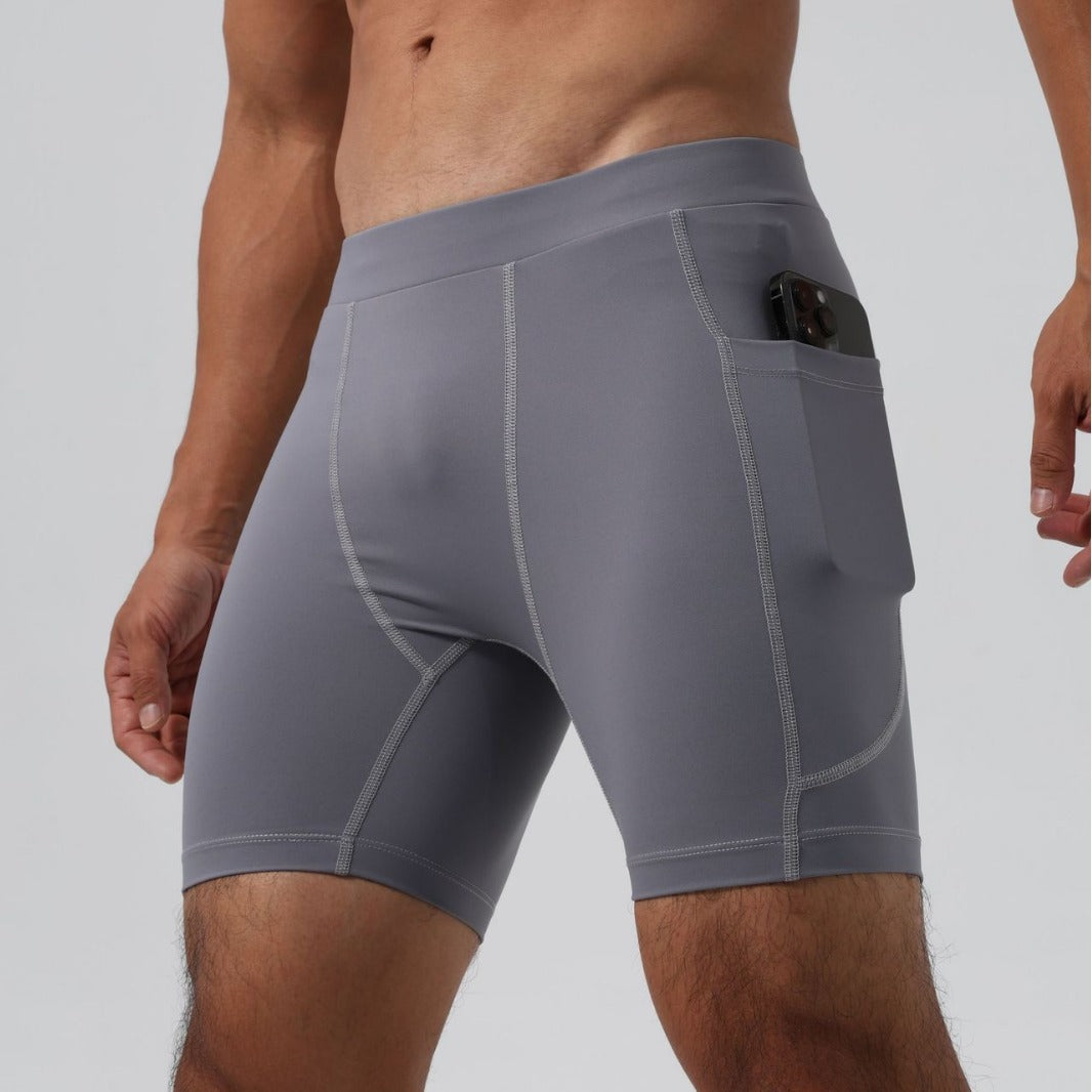 Men's Ultra-Stretch Compression Shorts with Pockets - Charcoal Grey, Black, White