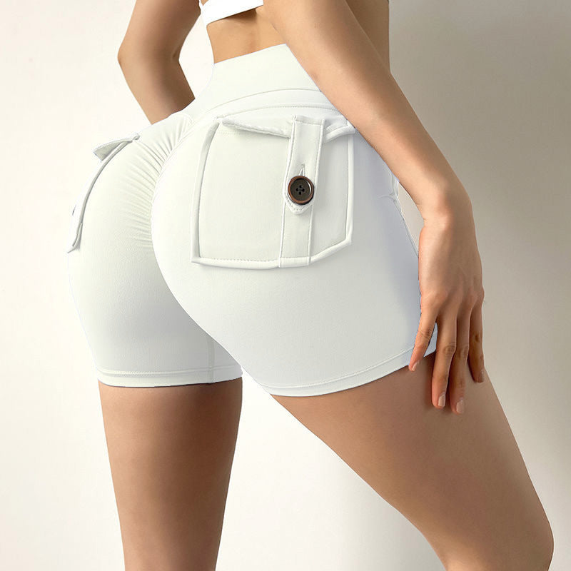 High Waist Elastic Cargo Shorts Butt Lift Yoga Fitness Shorts