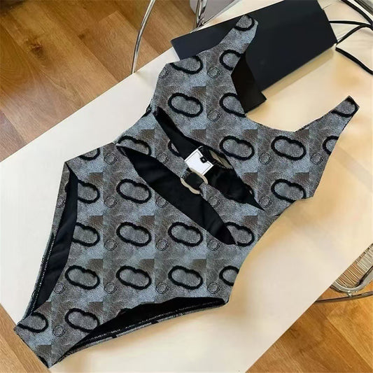 European Cutout One-Piece Swimsuit with Pattern & Steel Frame