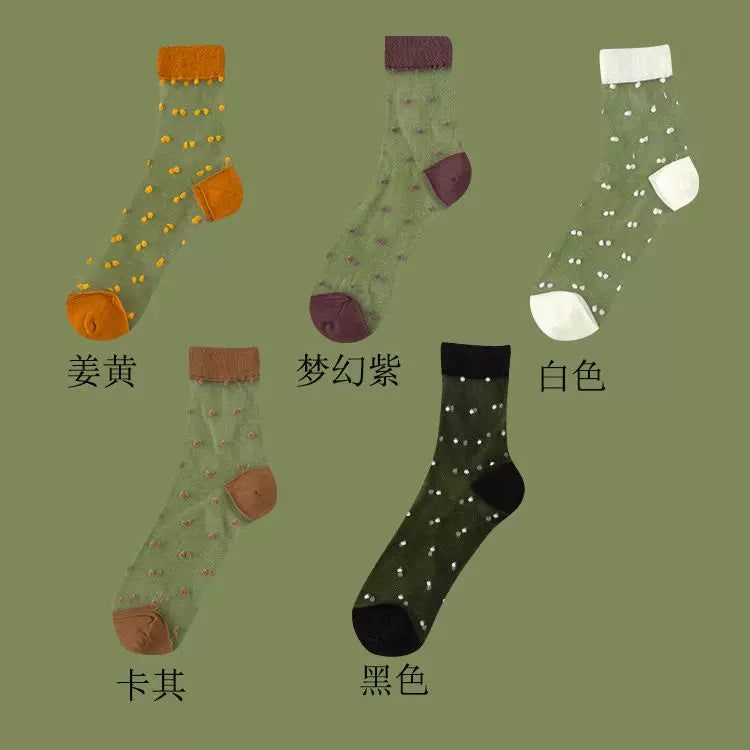 Sheer Polka Dot Sheer Socks for Women - Breathable Summer Mid Calf Socks