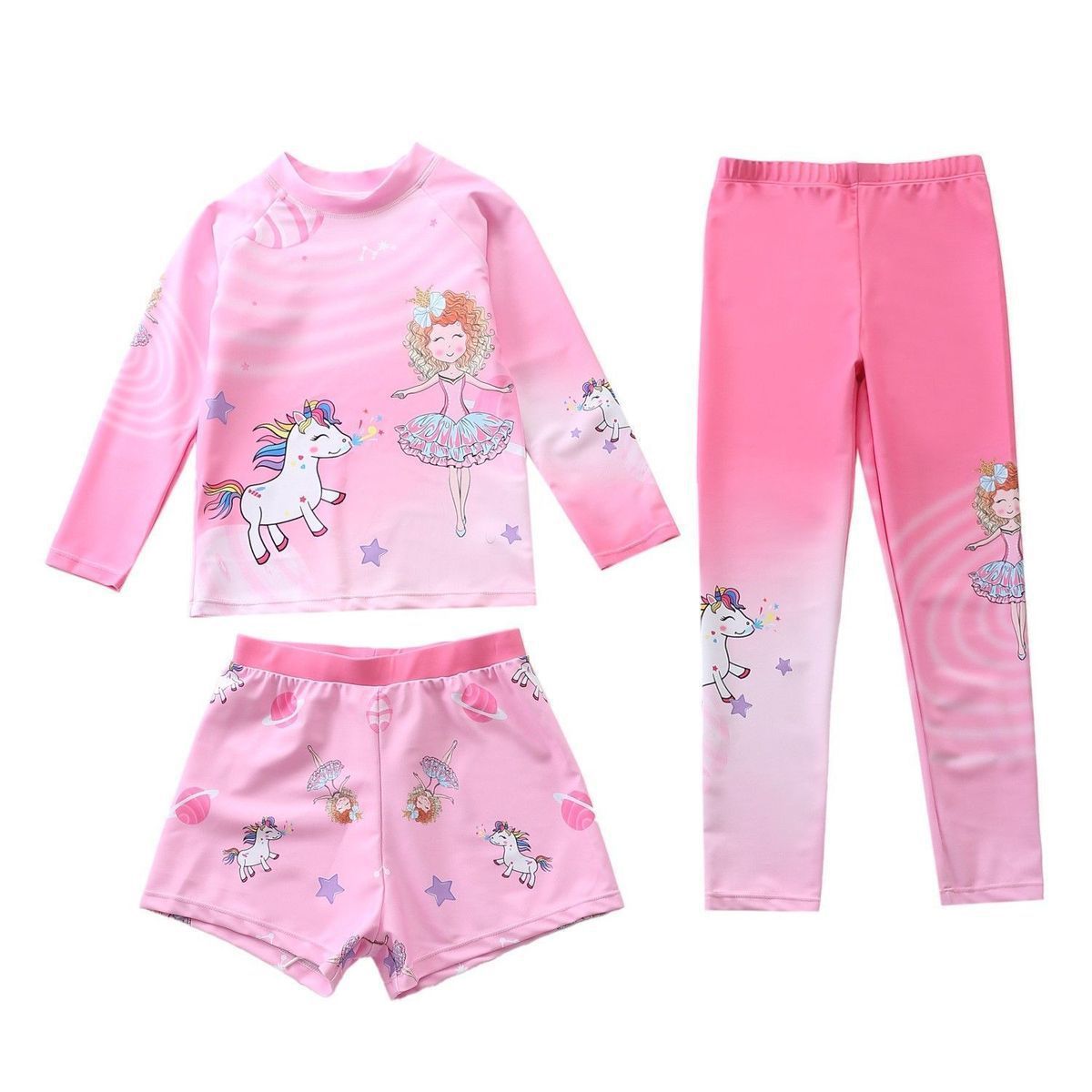 Girls Three-Piece Long Sleeve Print Swimsuit Set EU 36-44 (US XS-XL)
