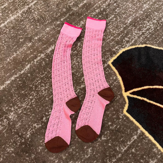 Breathable Pink Knee High Socks - Comfortable Slimming Leg Warmers