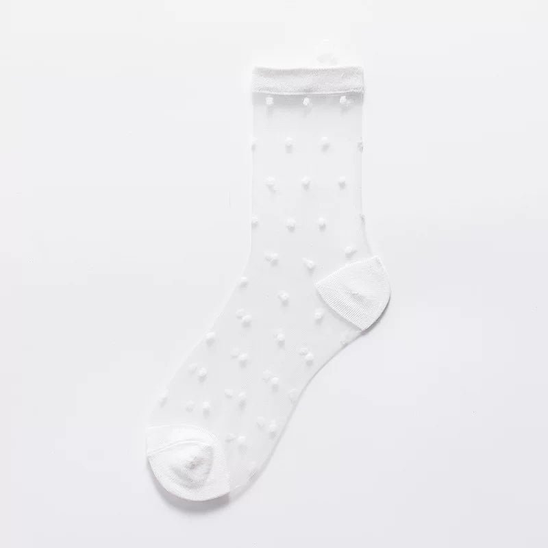 Sheer Polka Dot Sheer Socks for Women - Breathable Summer Mid Calf Socks