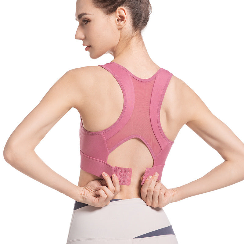 Rose Mesh Backless Sports Bra - Low Impact Support Bra for Yoga Running Fitness