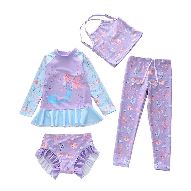 Childrens long sleeve long pants two piece swimming outfit with CPC certification