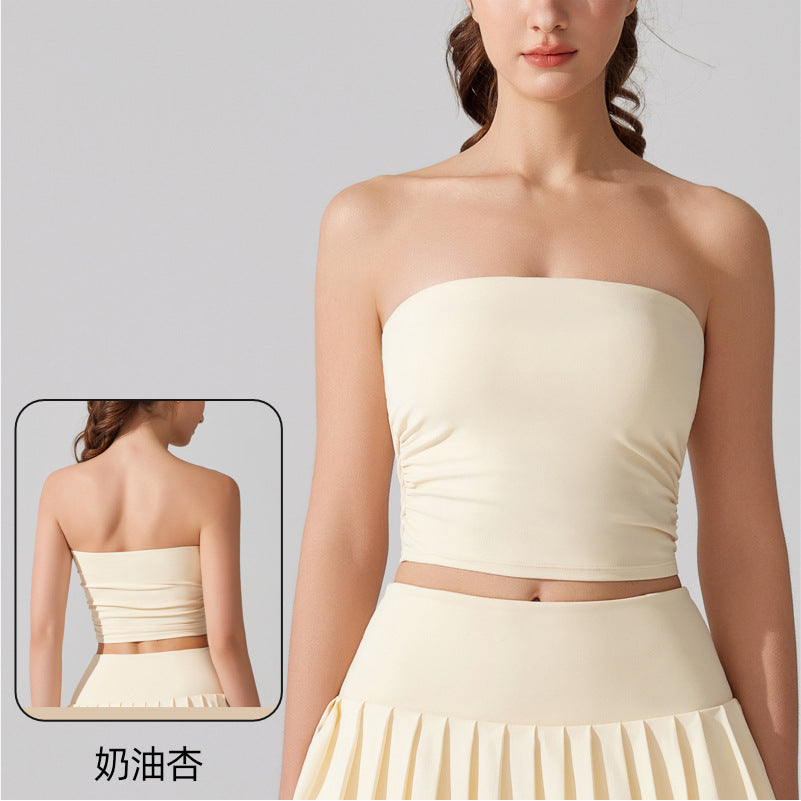 Nude-Skin Sports Tube Top with Built-in Bra Support