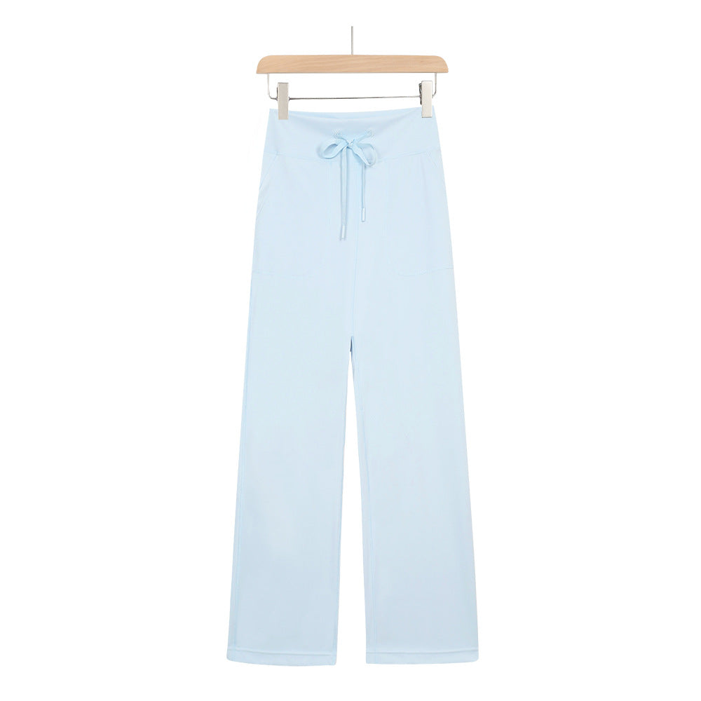 High-waisted drawstring wide leg lounge pants