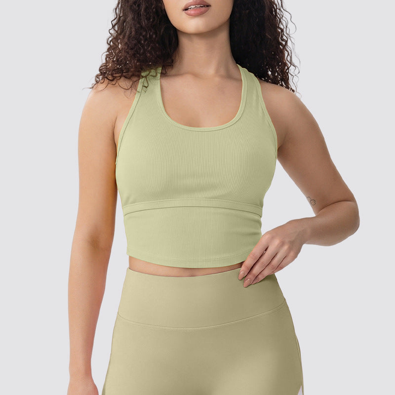 Ribbed Sport Tank Top - Arc Hem Camisole Yoga Bra with Chest Pad