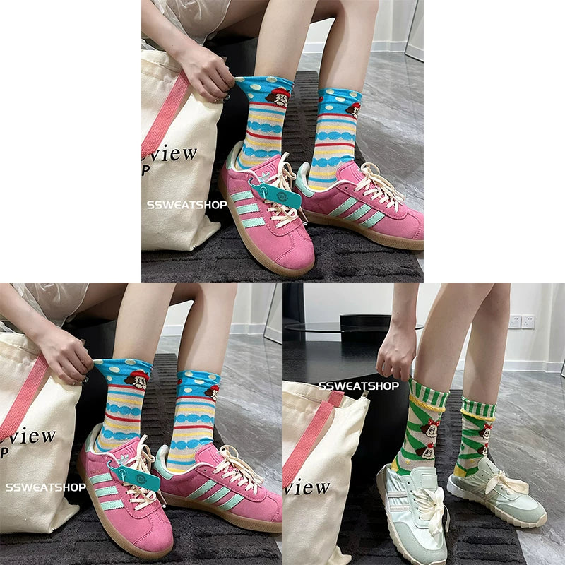 Sheer Lace Cute Dog Pattern Mid Calf Socks for Women - Breathable Thin Fashion