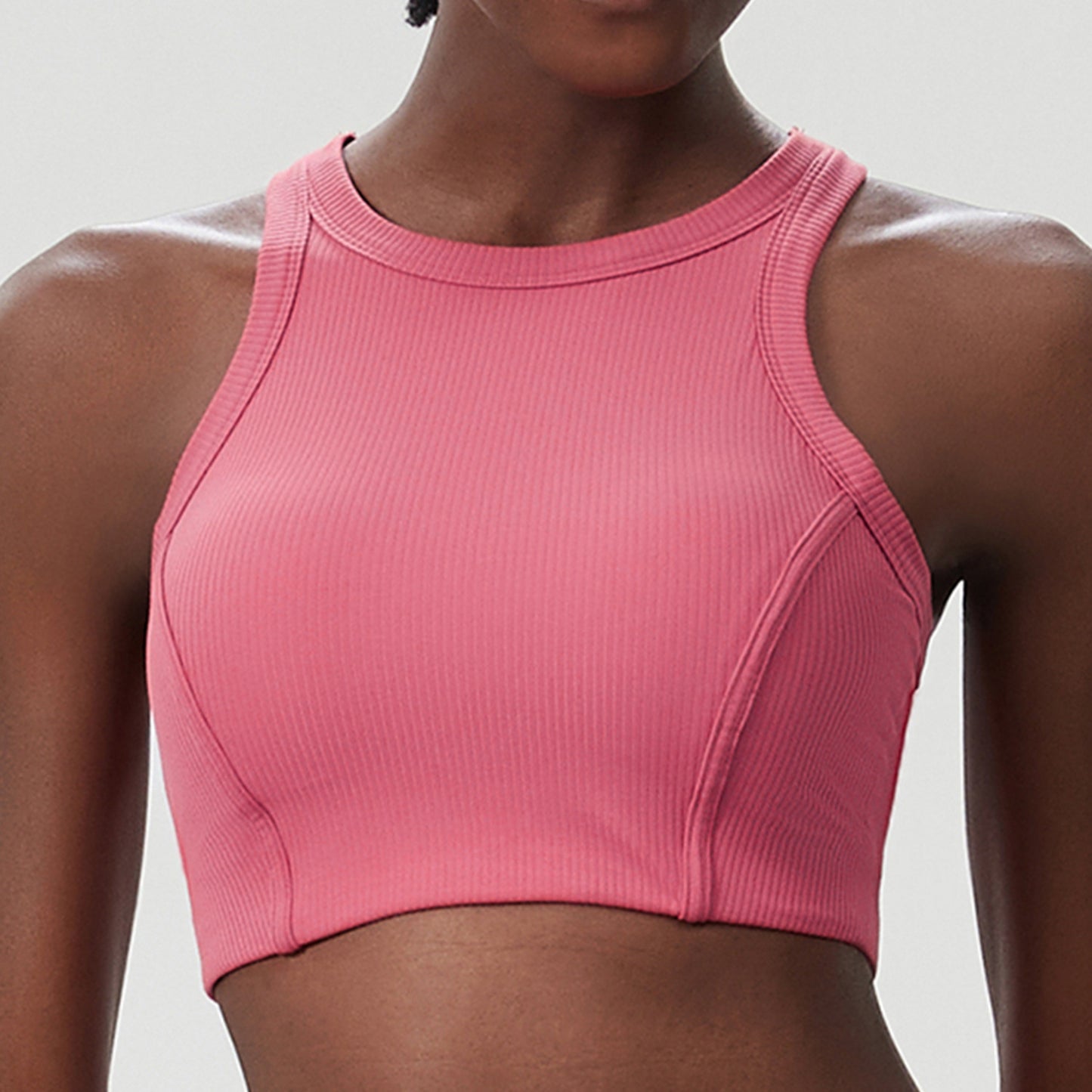 Liana Stripe High-Neck Sports Bra - High Support Yoga Bra with Removable Cups