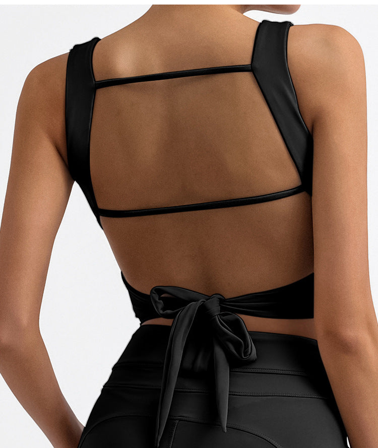 Matte Black Criss-Cross Strappy Yoga Cami Top