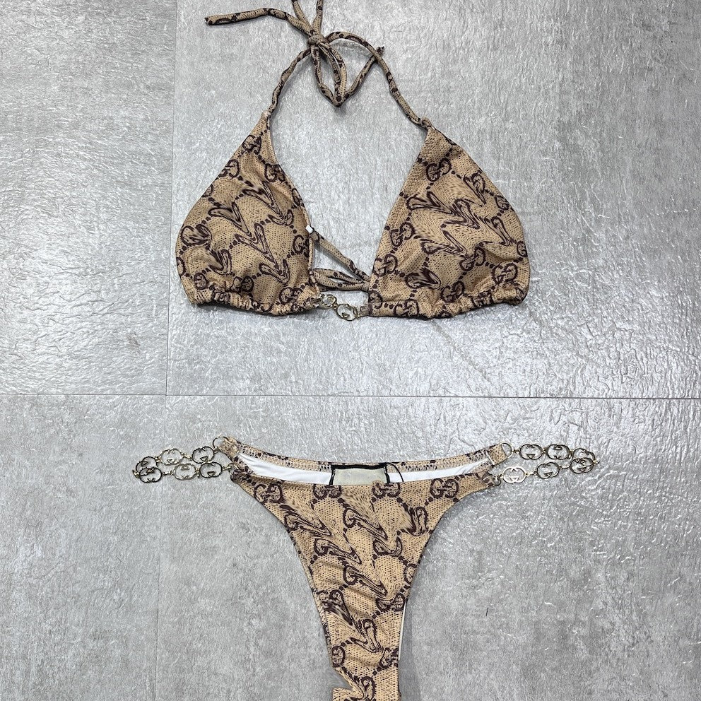 Summer Chain Bikini Set - Geometric Print with Gold Hardware