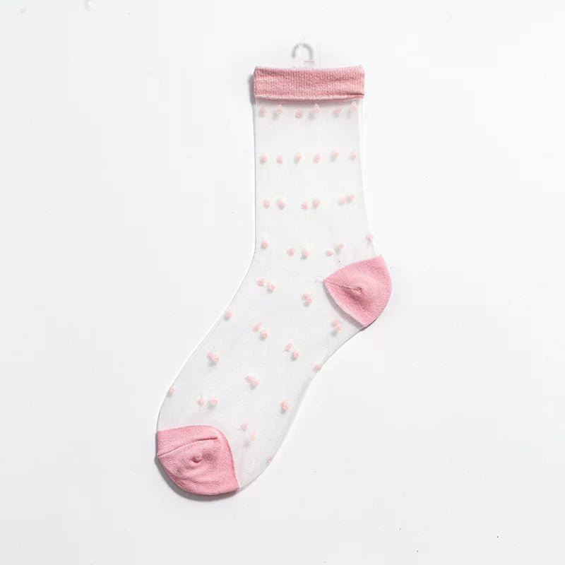 Sheer Polka Dot Sheer Socks for Women - Breathable Summer Mid Calf Socks