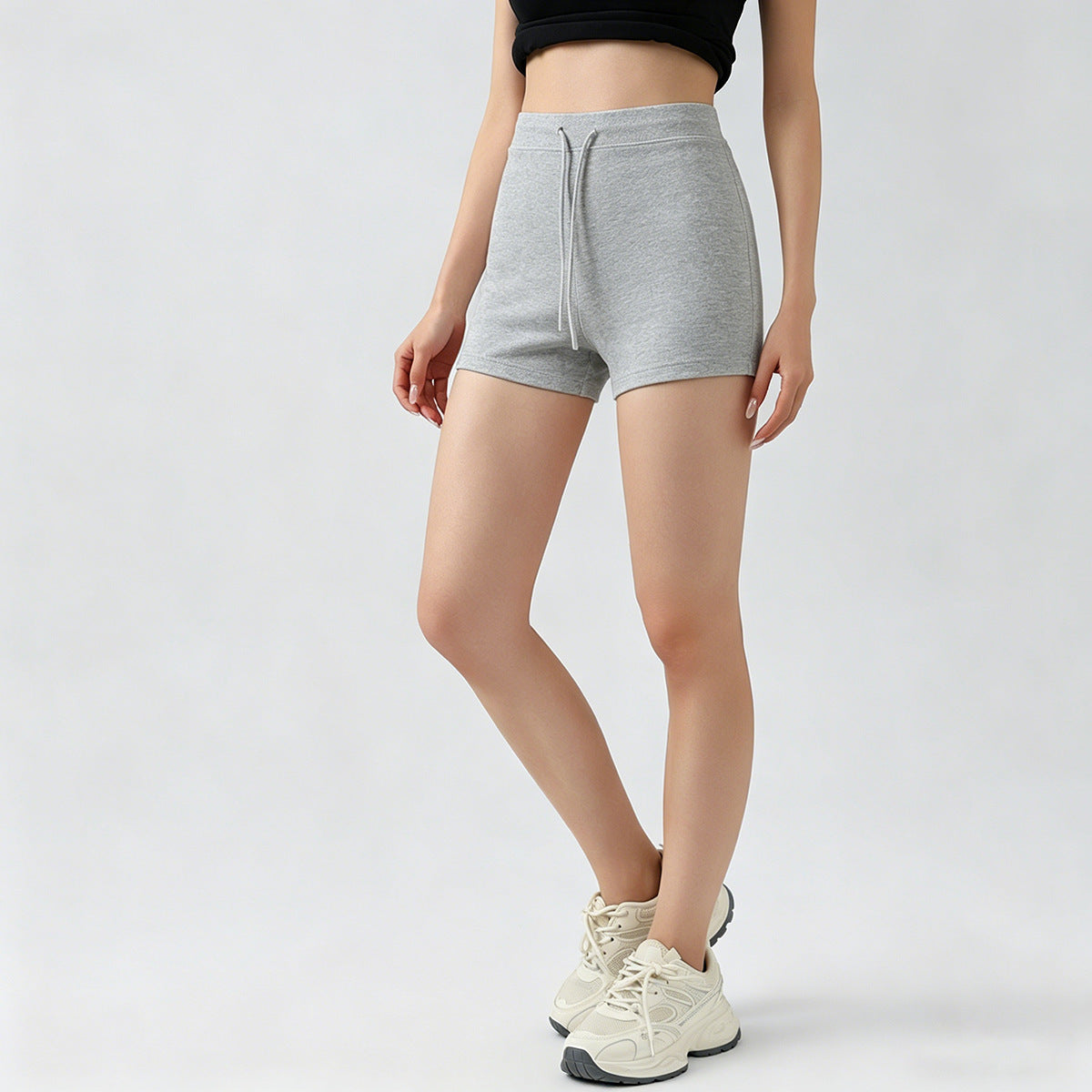 High-Waisted A-Line Drawstring Shorts
