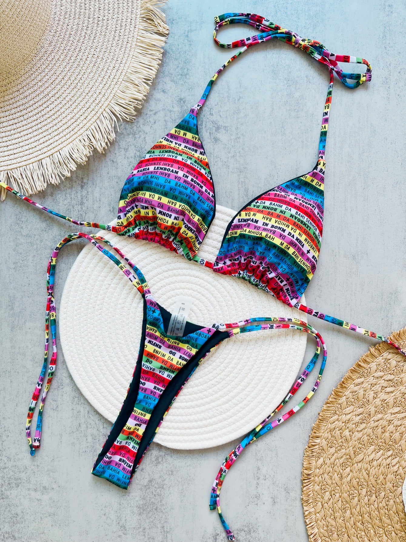 Tie-Band Printed Bikini Set with Low-Waist String