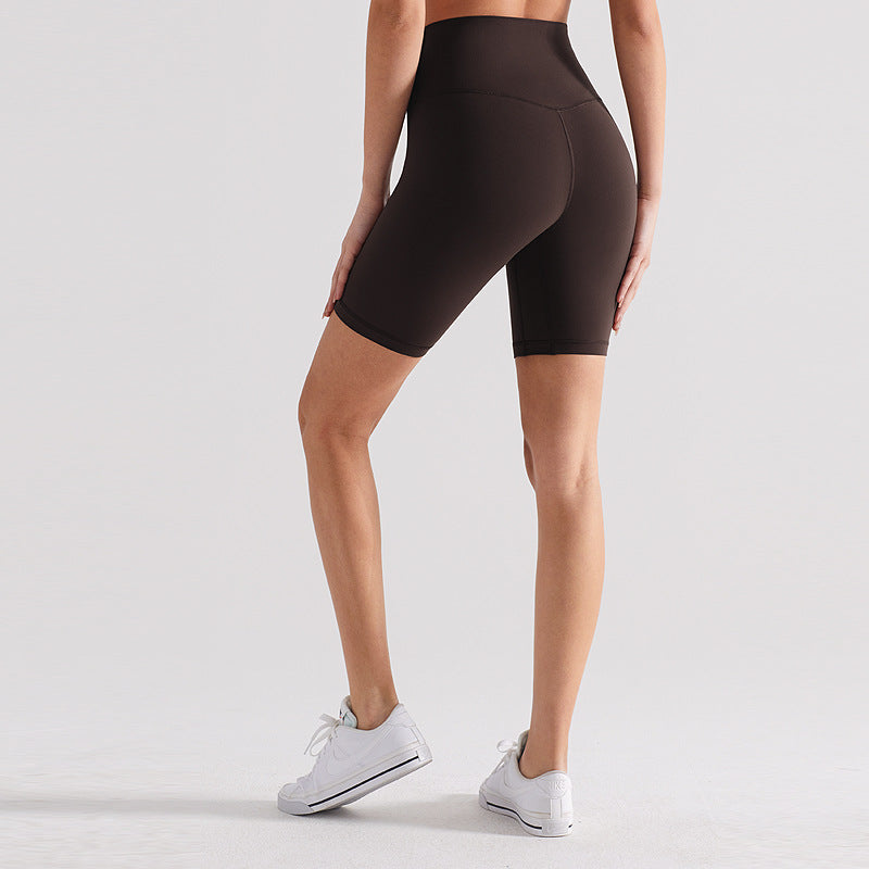 裸感lulu瑜伽短裤女高腰户外骑行健身裤短裤磨毛五分运动紧身裤