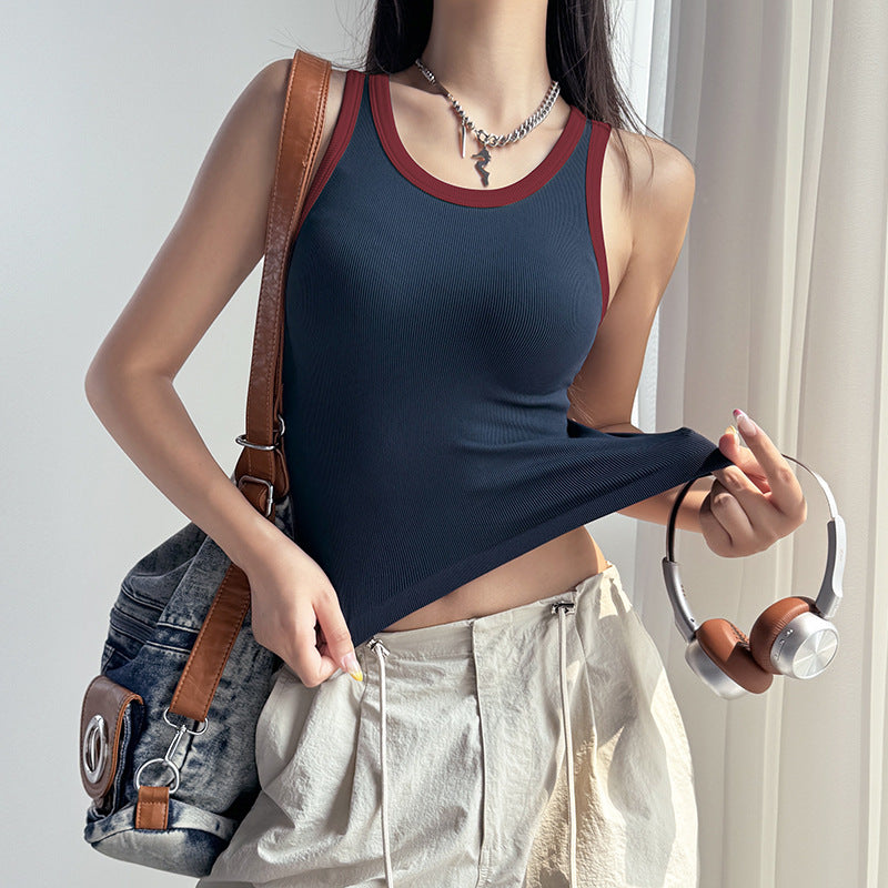 Contrast Trim Seamless Active Tank Top with Built-In Support