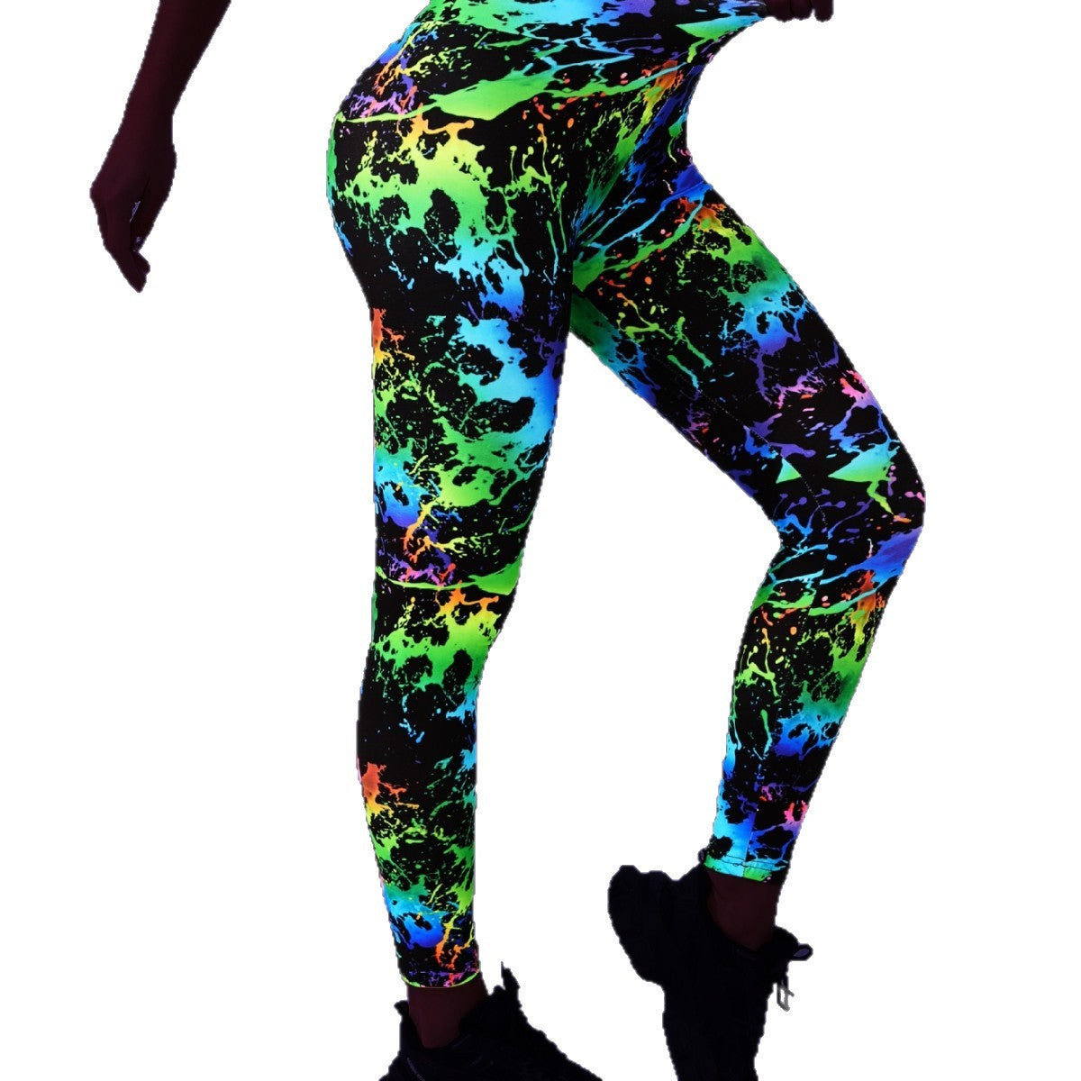 Neon Green Digital Print High-Waisted Butt-Lifting Yoga Leggings