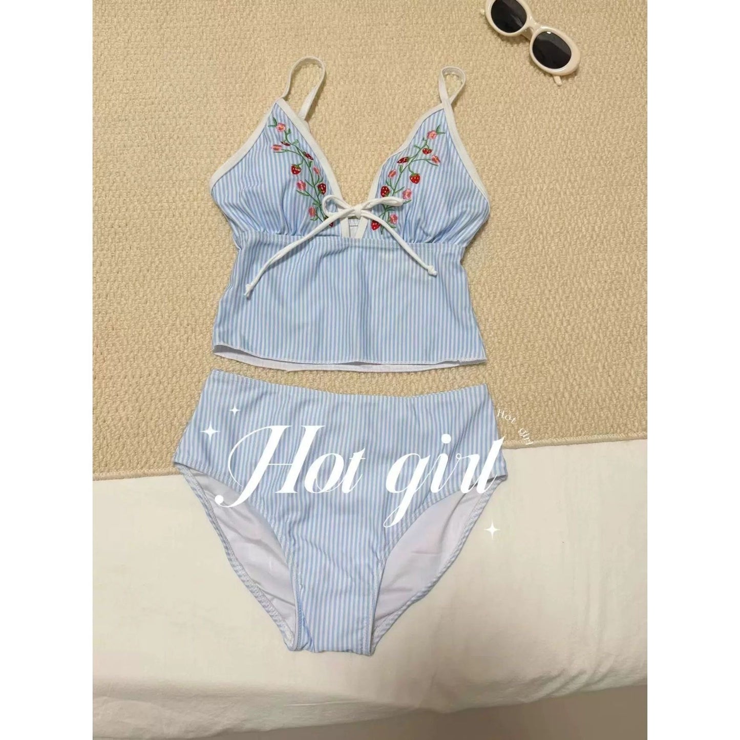 Berry Embroidered French Floral Lingerie Set for Summer Beach