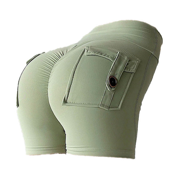 High Waist Elastic Cargo Shorts Butt Lift Yoga Fitness Shorts