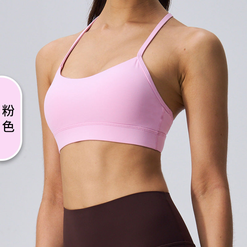 Fixed Strap Y-Back Bare Feel Yoga Sports Bra Removable Strappy Cami Fitness Top