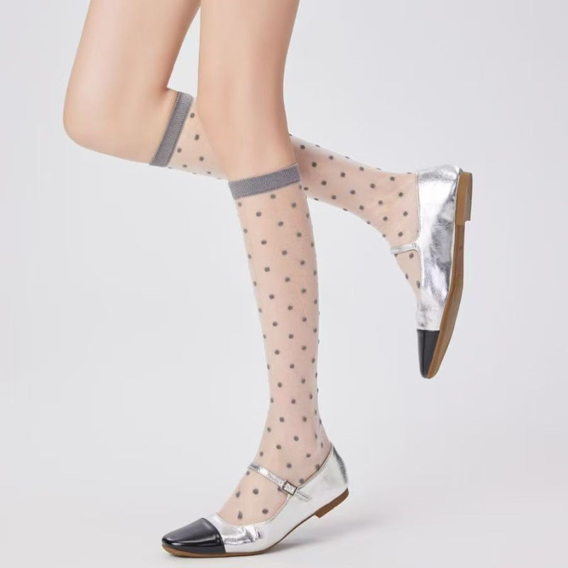Sheer Polka Dot Knee High Socks - Breathable Mesh Stockings