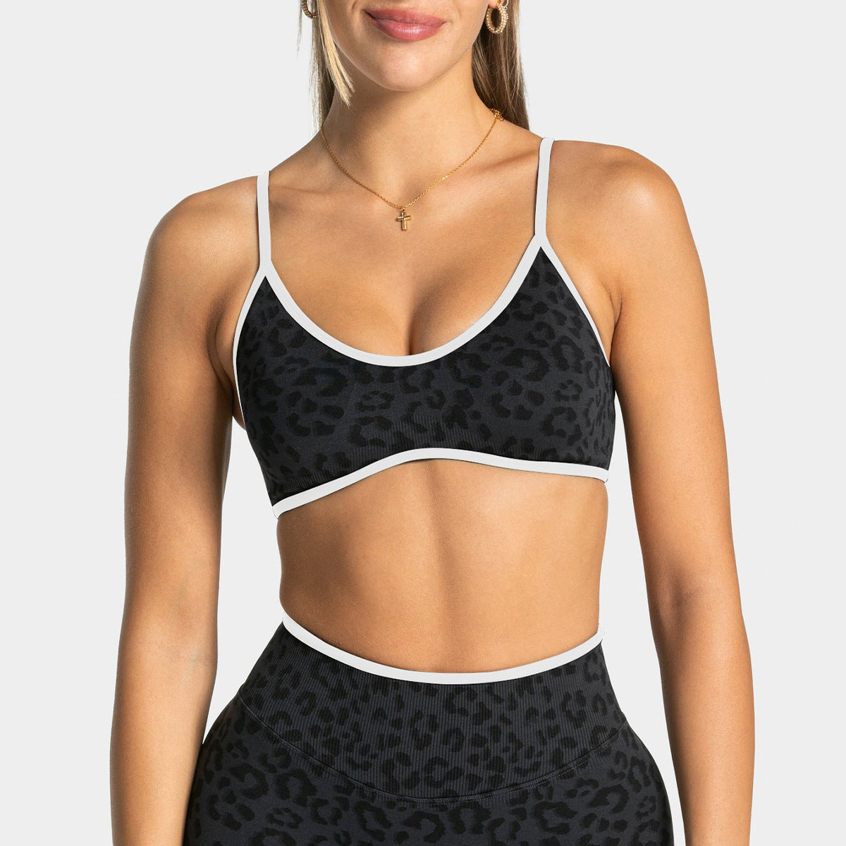 Leopard Print Sport Bra with Thin Straps