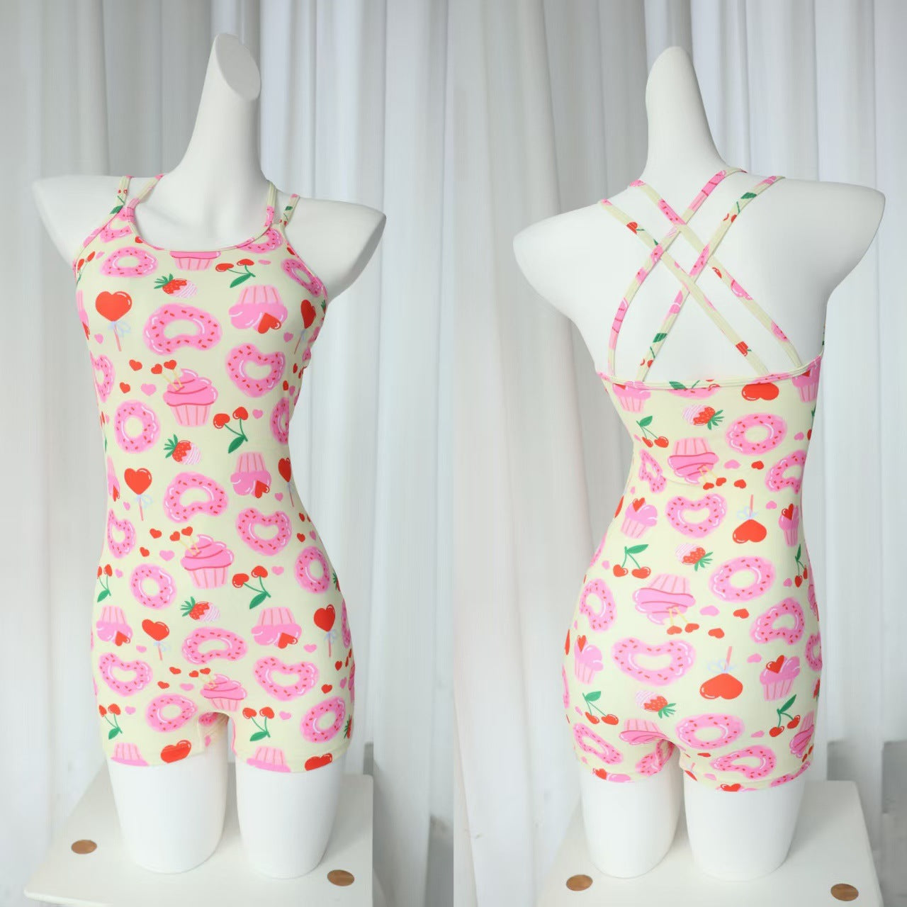 high-waisted one-piece swimsuit with crisscross straps