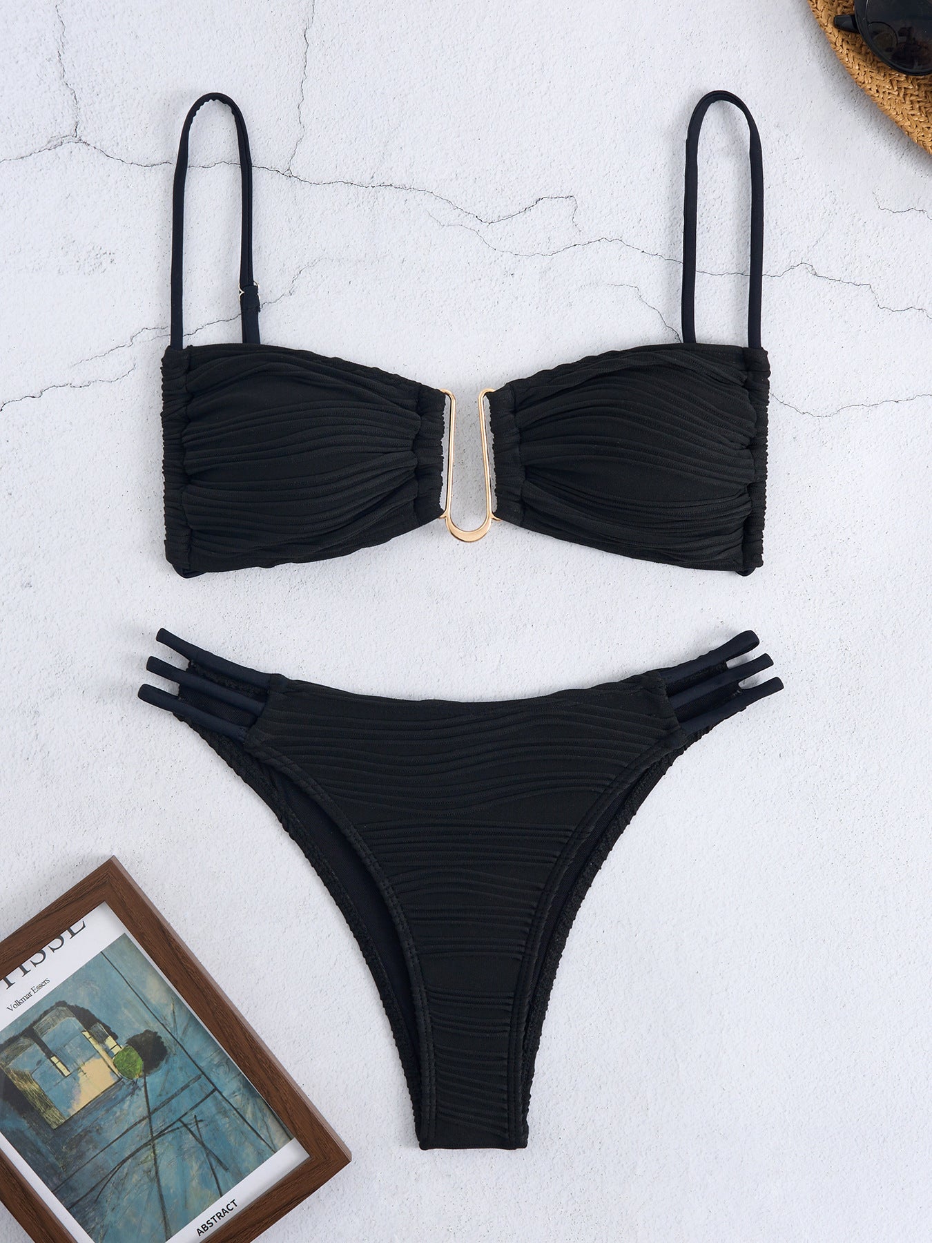 Sexy Underwire Bikini Set - Apricot Plunging Triangle Top