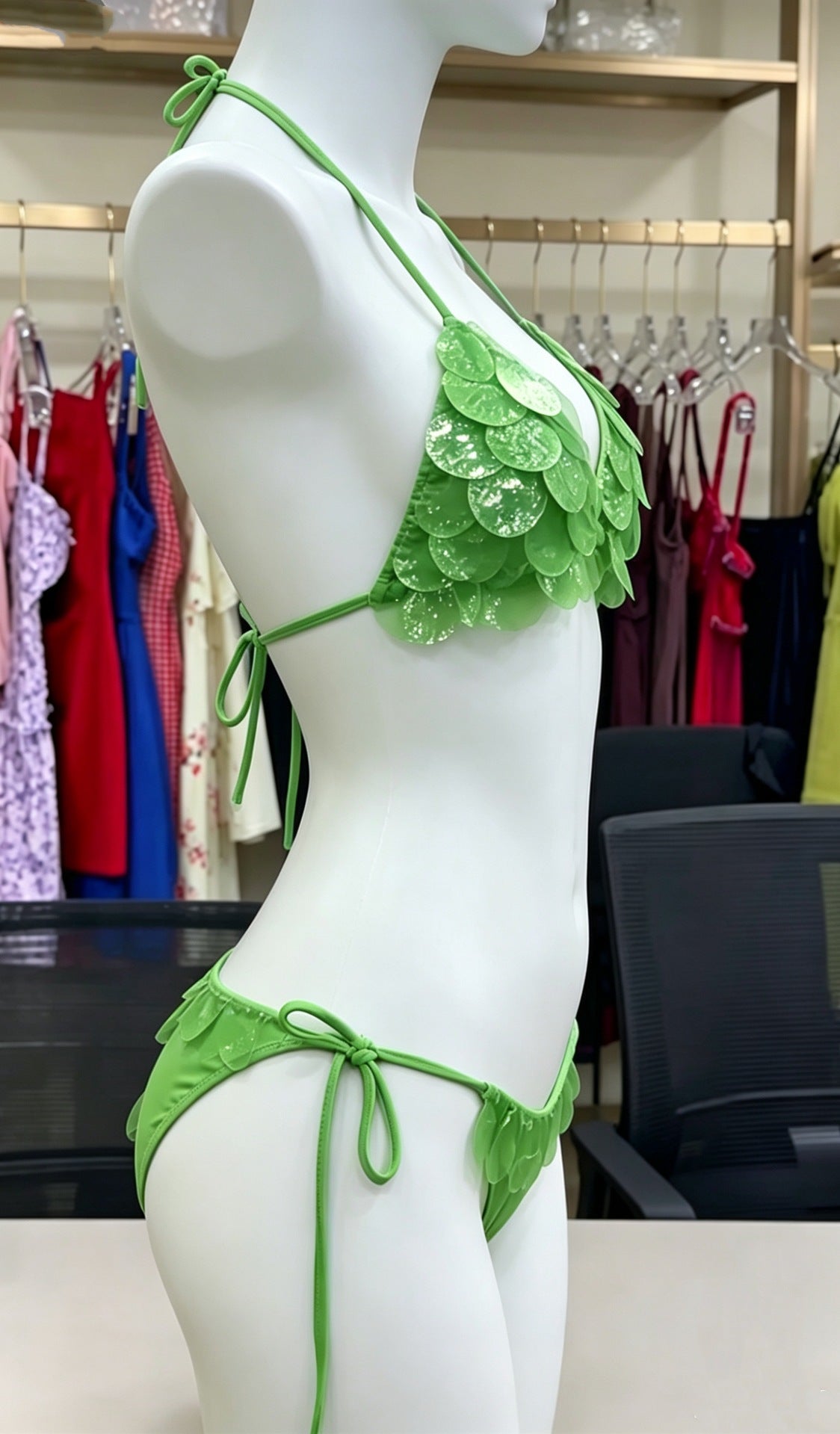 Floral Lace Bikini with Ties, 3-Piece Set