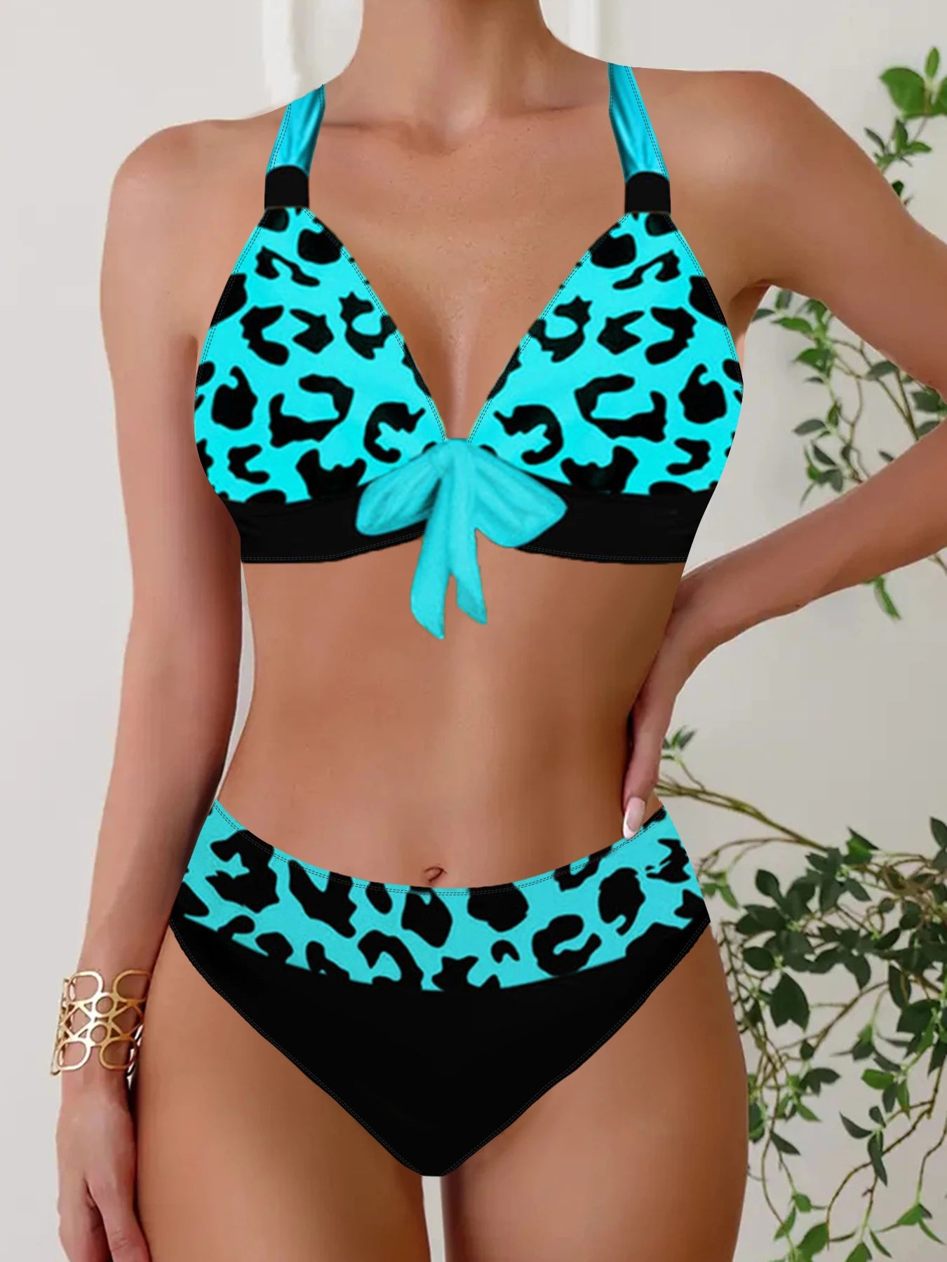 Halter Neck Bow Tie Bikini Set - Halter Bikini Two Piece Swimwear