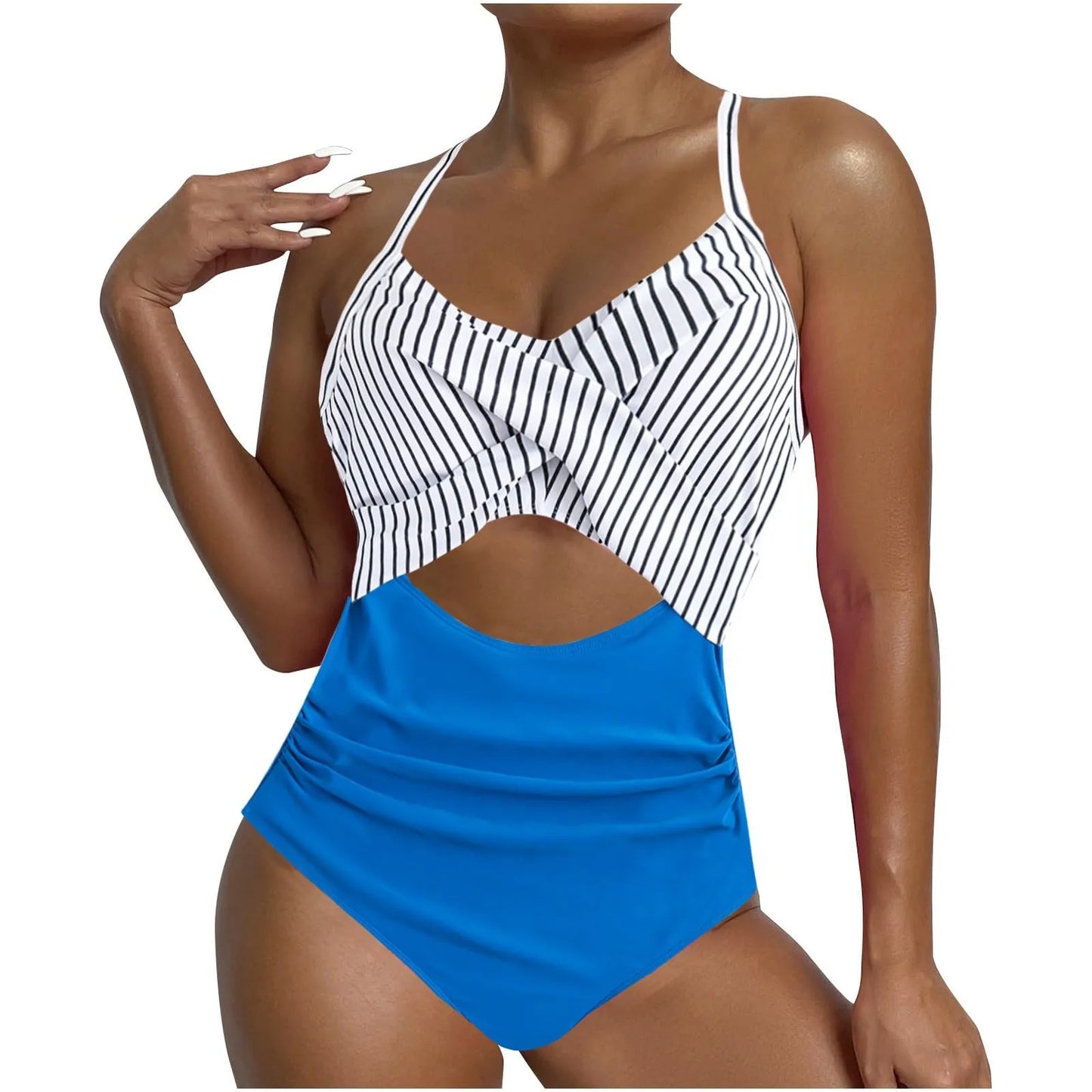 Sexy One Piece Swimsuit with Cut Out Cross Detail High Waist V-Neck Bathing Suit