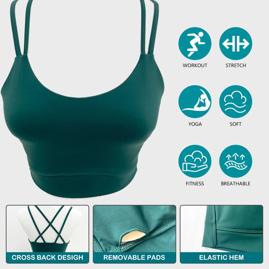 Solid Color Women Cross back Fitness sport Bra high strength Tight Top Training Gym Tank Top Yoga Underwear With Chest Pad