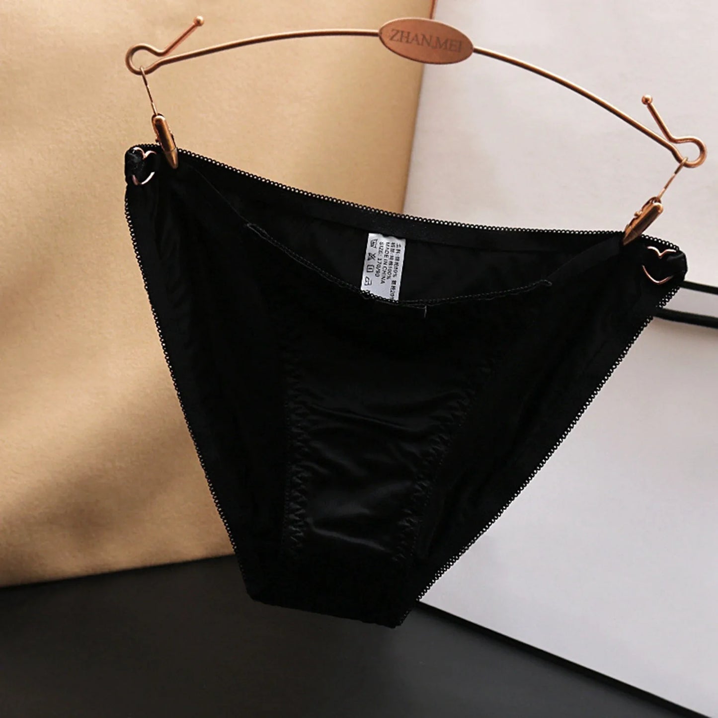 French Bow Low Waist Seamless Satin Hollow Out Panties for Women