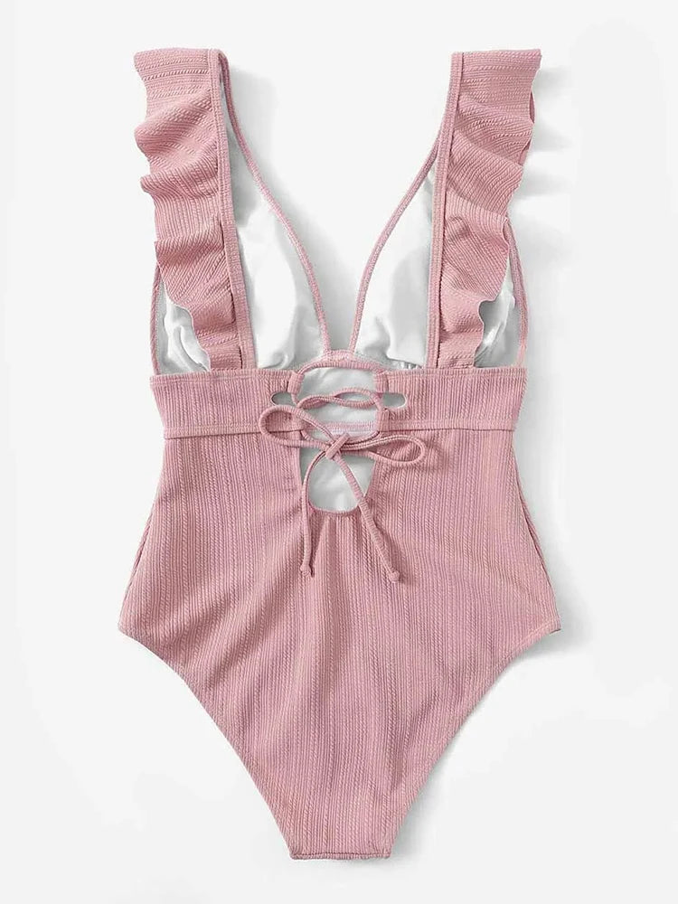 Sexy Ruffled Swimsuit One Piece Women Swimwear Woman 2026 Monokini Swimming Bathing Suits for Female Bodysuit Beach Wear
