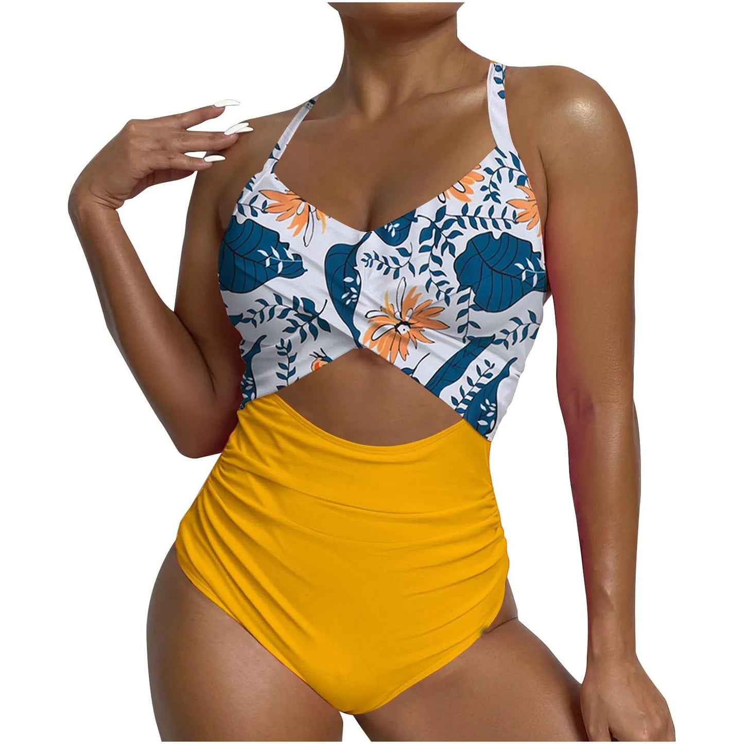 Sexy One Piece Swimsuit with Cut Out Cross Detail High Waist V-Neck Bathing Suit