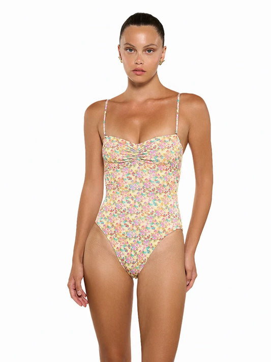 Miyouj Women's One Piece Suits Floral Printed Swimsuits Push Up Swimwear 2025 Bathing Suit Bandage Swimsuit High Cut Beachwear