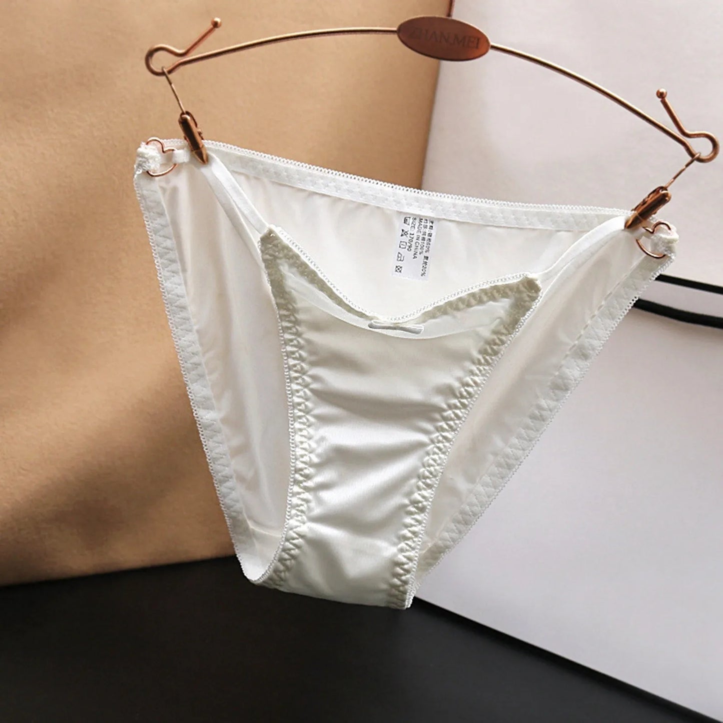 French Bow Low Waist Seamless Satin Hollow Out Panties for Women