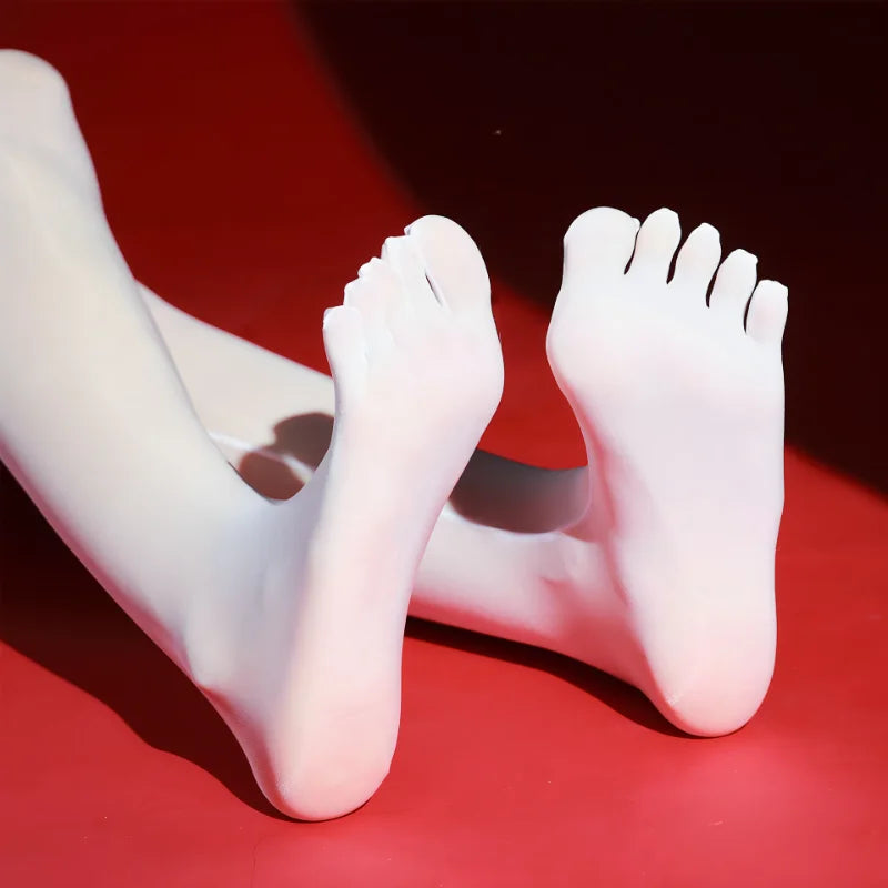 Sexy High Waisted Sheer Stockings with Toes - Glossy Elastic Pantyhose
