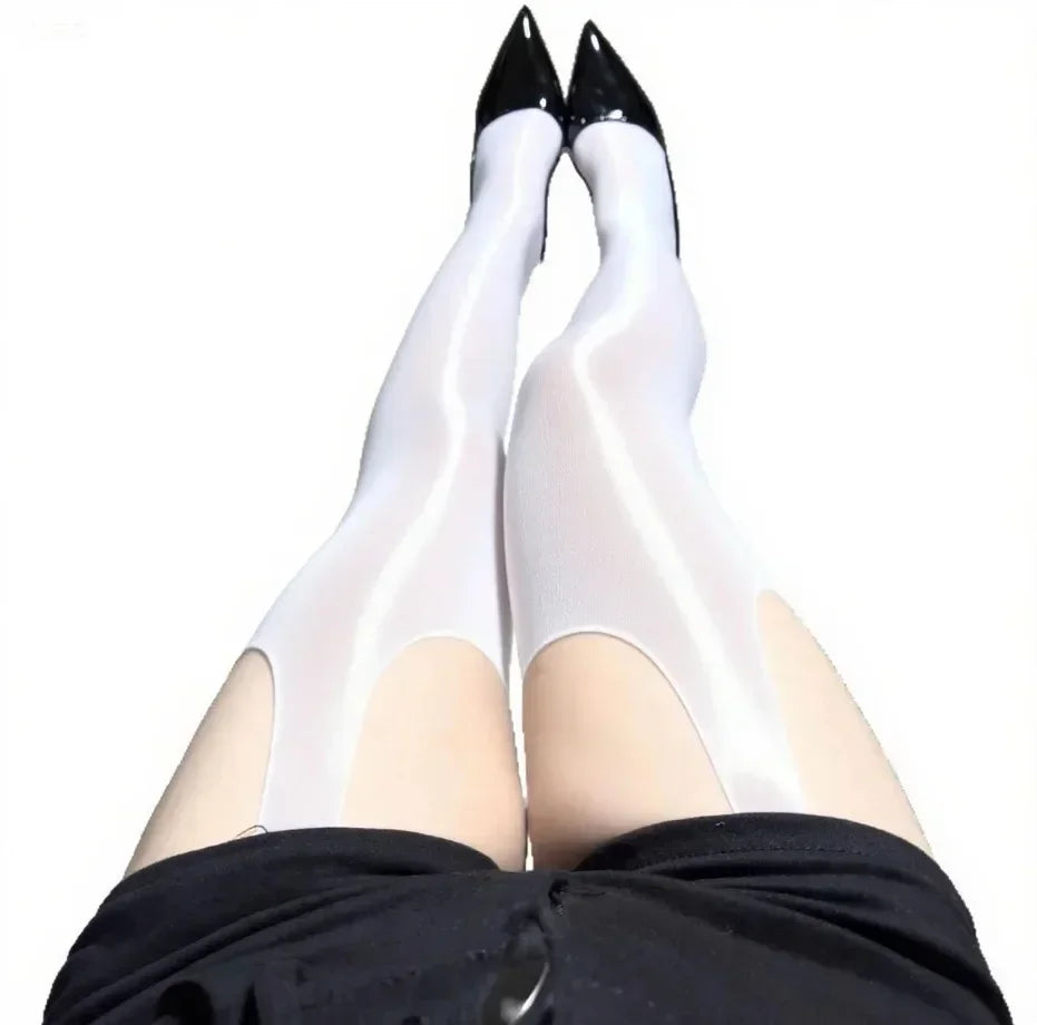 Sexy Hollow Out Oil Sheen Stockings for Women - Sheer Glossy Tights