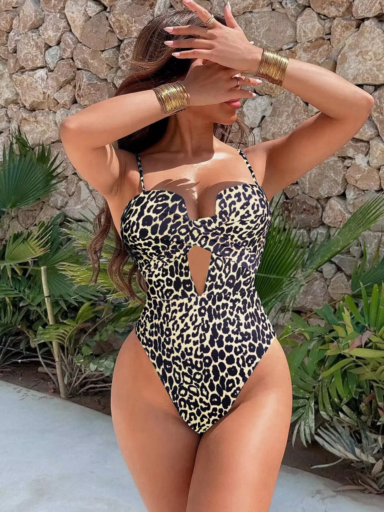 Hollow Out Cross One Piece Swimsuit Yellow Tummy Control Backless Monokini
