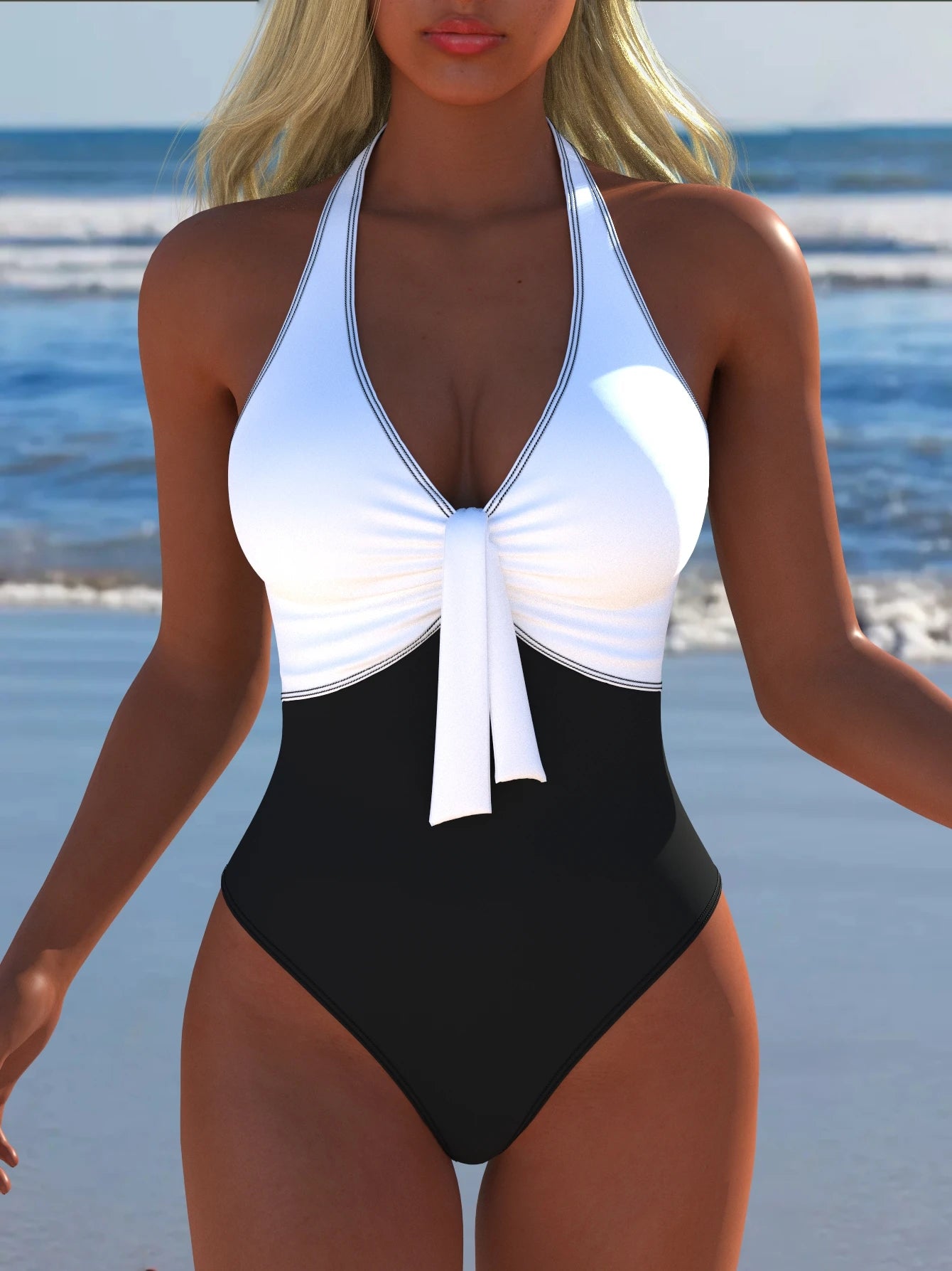 Black One Piece Swimsuit with Bow Detail - Wire-Free Luxury Swimwear