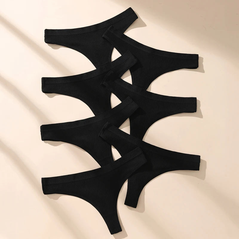 7 Pack Women's Cotton Thongs Panties - Soft G-String Underwear Black & Mix Colours