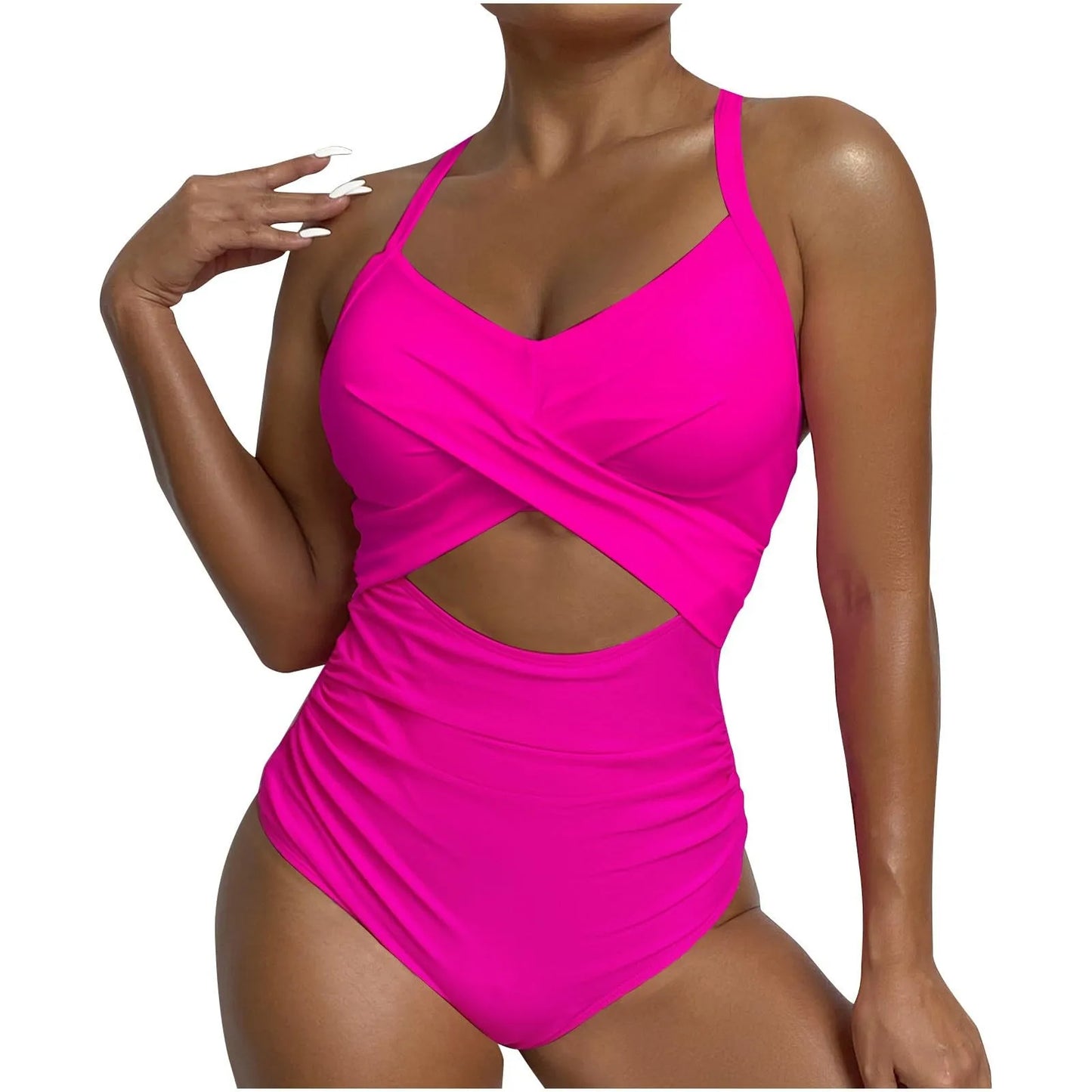 Sexy One Piece Swimsuit with Cut Out Cross Detail High Waist V-Neck Bathing Suit