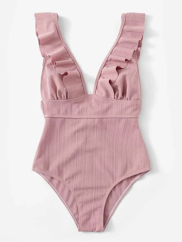 Sexy Ruffled Swimsuit One Piece Women Swimwear Woman 2026 Monokini Swimming Bathing Suits for Female Bodysuit Beach Wear